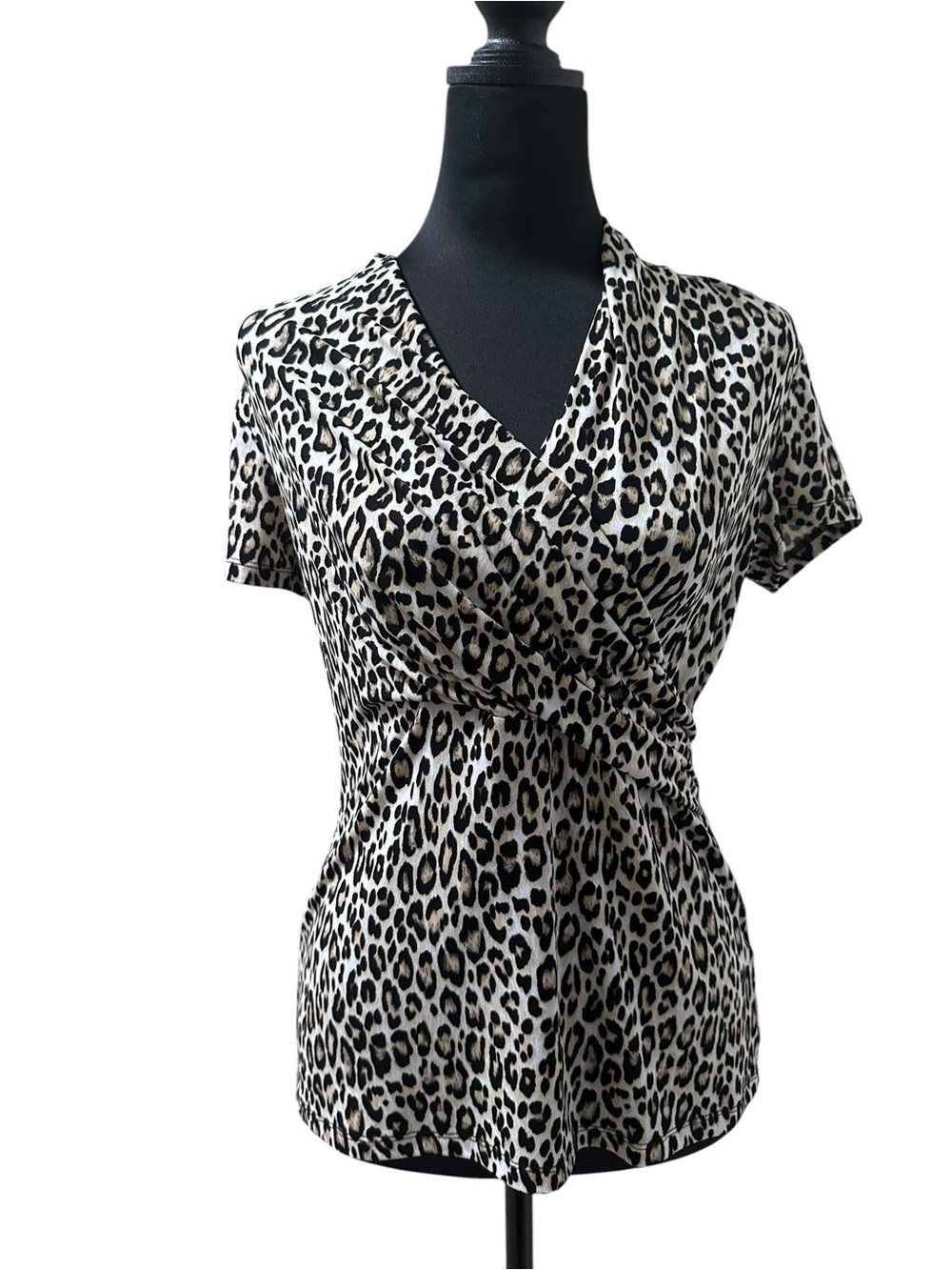 Philosophy Leopard Print Surplice Top - Black & Cream